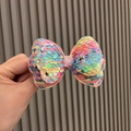 Barrette à cheveux avec nœud à paillettes douces au fini dégradé arc-en-ciel coloré - Style de Barrette / Rose Scintillant