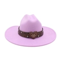 Purple felt wide brim fedora hat featuring a vintage rhinestone heart buckle band - Taro Purple