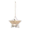 Wooden Christmas tree hanging star ornament with cute wooden elk, jute bow and metal bells. - Five-pointed Star