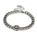 Bracciale a catena cubana vintage argento con ciondolo sorridente in acciaio inossidabile - Argento Antico (KB147669-KLX)