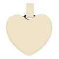 Beige PU leather heart-shaped portable makeup mirror with stitched edges and strap - Milky White