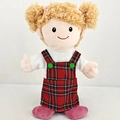 Plush hand puppet toy featuring a girl with blonde curls and a red checkered dress - Full Body Daughter