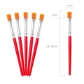 Set of 6 red nylon hair painting brushes with orange bristles and dimensions 10.5cm long - 10.5cm Red Handle Small Flat Brush / Red