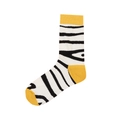 Street style zebra pattern cotton mid-tube socks with contrasting yellow heel and toe - 05 (Thick & Thin Stripes)