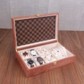 Boîte à montres vintage en bois foncé avec 4 emplacements et doublure à carreaux - Palissandre Rouge (Cuir à Carreaux) 4+2 Emplacements