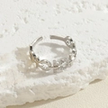 Silver geometric link open ring with sparkling pavé zircon stones in a sleek design - OT Buckle Chain Style / Platinum Color
