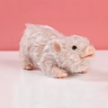Lifelike soft silicone piglet stress relief toy in beige pink lying on pink background - Skin Color Pig with Curly Tail 175g
