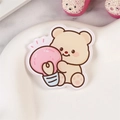 Cute acrylic cartoon brown bear pin holding a pink light bulb for garment decoration - Lightbulb Bear
