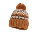 Winter Fair Isle knit beanie in ginger yellow with a fluffy pom-pom and ribbed cuff - Caramel color