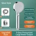 Chrome high pressure 5-mode handheld shower head with 1.5m hose and adhesive bracket set - Silver Knight Shower Head + 1.5m Hose + Bracket Set