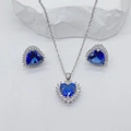 Conjunto de collar y pendientes de corazón azul con micro-pavé de circonitas en plata - Plata Circonita Azul