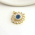 Detail of 18k gold plated evil eye pendant with blue zircon stones and inlay craftsmanship - 04-Blue & White Eye With Rhinestone Border