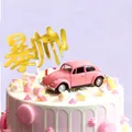 Décoration gâteau dorée 'Rich' avec voiture vintage rose sur fond de crème - Super Beau (A12) / Lot de 10 Pièces