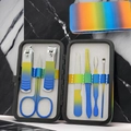 Set de manicura de 7 piezas de acero inoxidable degradado arcoíris con estuche - Juego de 7 Piezas Amarillo-Azul Colorido
