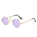 Round retro sunglasses featuring gold metal frame and transparent purple lenses - Gold Frame Purple Lens