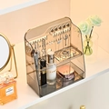 Smoky grey translucent PET makeup organizer with hanging hooks and tiered storage trays - Smoke Gray
