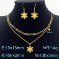 Goldenes zweilagiges Schneeflocken Schmuckset mit vergoldeter Halskette und Ohrringen - Goldenes Schneeflocke Halskette & Ohrringe Set (KS198109-Z)