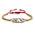 Adjustable gold beaded bracelet with star lightning charm and red woven cord string - Red Rope + Gold Copper Beads