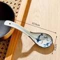 Japanese style white ceramic spoon with blue koi fish pattern and 15.5cm long handle - Blue Fish - Curved (15.5cm)