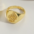 Anillo de flor ajustable minimalista en acabado dorado con grabado de champiñón - Patrón de Seta (JZ0493-4)