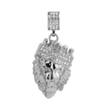 Hip hop silver lion head pendant with crown and rhinestones for men and women - Silver Pendant Only