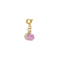18K gold plated heart spring clasp pendant with large round faceted pink stone - Pink Gemstone Style (N2662-4)