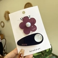 Set de pinzas para el pelo de tela con flor morada y clip ovalado de lunares - Clip De Pico De Pato Con Flores Color Negro Y Rosa