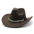 Détail du chapeau de cowboy en feutre de laine marron foncé avec bande de perles ethniques - M (56-58cm) / Marron