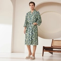 Peignoir pour hommes à imprimé feuilles de palmier tropicales avec ceinture pour le spa - M / Style Homme / Vert