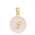 Pendentif rond classique en acier inoxydable doré 18 carats, émail rose et lettre F - F-Coquille Rose