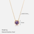 Minimalist gold-plated stainless steel necklace with a 7mm round purple zircon pendant - February Violet / Gold