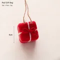 Handmade red wool felt Christmas gift box ornament with jute rope and white bow tie - No.24 3D Red Gift Bag Single