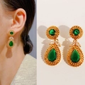Vintage gold drop earrings with emerald green crystals and white pearls for women - Emerald Palace Drop Style (Style 6 Green)