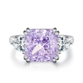 Anello in argento S925 con zircone viola 5ct taglio radiant e pietre laterali a goccia - US 5 / Viola
