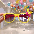 Kids heart bow sunglasses with yellow frame and purple gradient lenses for girls - Yellow Rabbit Ears