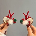 Christmas reindeer antler hair clips with red bows and green pom-poms for festive parties - Velvet Bells Red (Pair)