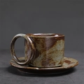 Handcrafted Japanese retro ceramic coffee cup and saucer set with grey marble rust glaze - 220-b Circle Cup With Saucer (plain Blue) 220ml / Universal
