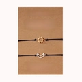 Handmade woven sun and moon friendship bracelets for couples on kraft display card - Sisters Gold & Silver