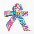Abstract striped purple and yellow silk scarf tied in a stylish ribbon bow for hair - S80-Purple Abstract Stripes