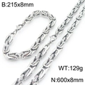 Conjunto de cadena de acero plata con collar de 600x8mm y pulsera de 215x8mm - Pulsera / Color acero