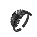 Detail of a black leaf-shaped open ring featuring a smooth polished enamel finish - Adjustable Open / Black