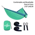 Green and navy two-tone lightweight nylon parachute hammock with straps and carabiners - 270x140cm / Elastic Band Style / Mint Green/Lake Blue