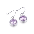 Silver drop earrings featuring round lavender cubic zirconia in a bezel setting - Purple Zirconia