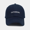 Detail of GATHERING embroidery on dark blue cotton twill baseball cap with curved brim - Adjustable / Navy Blue