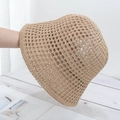 Detailed close-up showing breathable hollow-out weave pattern of the summer sun bucket hat - Adjustable / Khaki