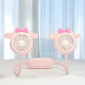 Pink cartoon neck fan with bow and dog ear design, dual head portable USB fan - Cinnamoroll Style (FQ1531A) / Pink