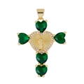 Gold vintage cross necklace pendant with green heart gemstone and religious figure - Style 32/Gold Green Heart Religious Icon