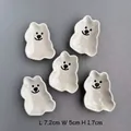 Set of 5 cream ceramic bear sauce dishes with cute cartoon face and detailed dimensions - Beige Mini Pepper Bear Dish