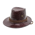 Detalle de sombrero de vaquero granate en cuero PU con textura de cocodrilo y cordón trenzado - M (56-58cm) / Marrón Rojizo