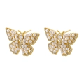 Detalle de pendientes de mariposa de oro 18K con perlas y diamantes de imitación - Dorado